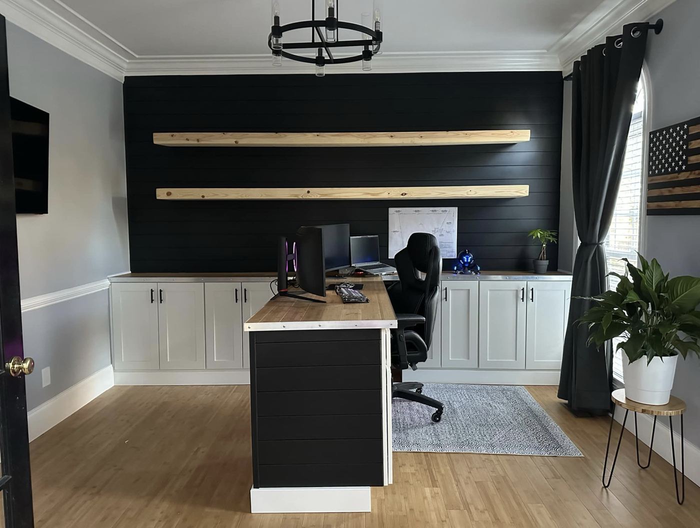 Home office black shiplap accent wall by MAXXPRO